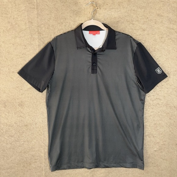 Redvanly Polo Shirt Mens Sz M Black Micro Square Performance Stretch Golf LOGO - Picture 2 of 8